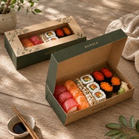 Boîte à sushi recyclable personnalisée avec fenêtre de forme unique pour la livraison de maki et autres plats à emporter
