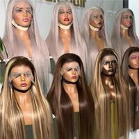 Perruques en cheveux humains ondulés, pré-épilées, avec dentelle frontale HD 13x4, densité 180%, en cheveux vierges brésiliens, sans colle, pour femme
