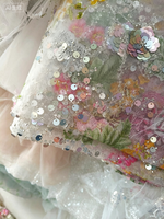 Tissu en dentelle haut de gamme lourdement perlé et brodé de sequins - Tissu en maille brodé floral pour robes de soirée