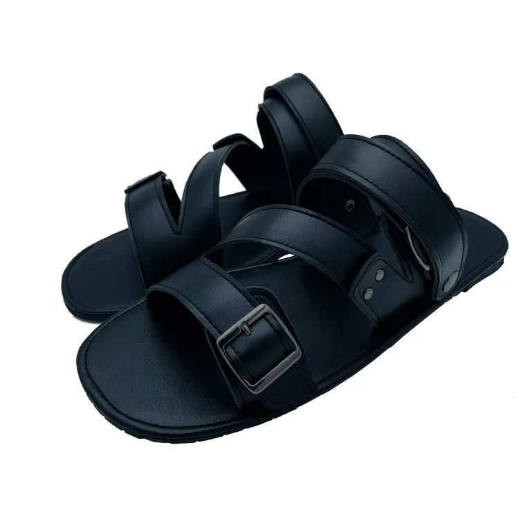 Handmade China Mens Sandals Summer Dark Brown Leather Buckle Strap Shoes Sandals Leather