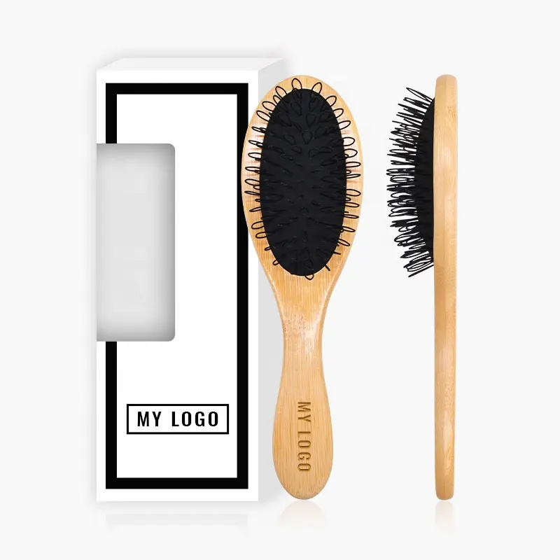 Fabrika fiyat özel Logo doğal bambu kürek peruk fırça naylon Detangling döngü kıl saç uzatma fırçası