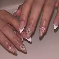 Lot de 24 Faux Ongles Français à Presser avec Fleurs 3D, Prêts à l'Emploi, Personnalisés pour les Doigts