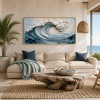 Peinture sur toile abstraite faite à la main, design personnalisé d'usine, décoration murale pour la maison, peinture à l'huile texturée 3D, vague océanique