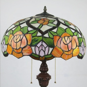 LongHuiJing 16 Inch Traditional European Multicolored Stained Glass LED E26/E27 Resin Base Floor Lamp Rose Style Tiffany - Product Image 2