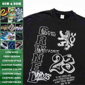 T-shirt en coton épais imprimé wax, effet délavé vintage, streetwear déchiré, décontracté d'été pour homme - Product Image 2