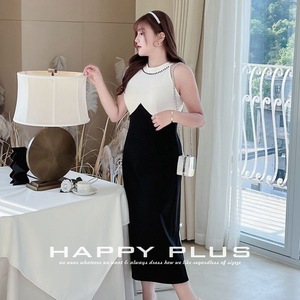 Vestido midi Runqi con cuello halter y bloques de color, negro y blanco, corte en A, vestido de noche para mujer, talla grande N8696 - Product Image 2