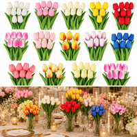 Bunga Tulip Buatan Plastik Sentuhan Realistis Lembut Gradasi Pink Tangkai Realistis Buket Tulip Palsu Dekorasi Rumah Musim Semi Paskah