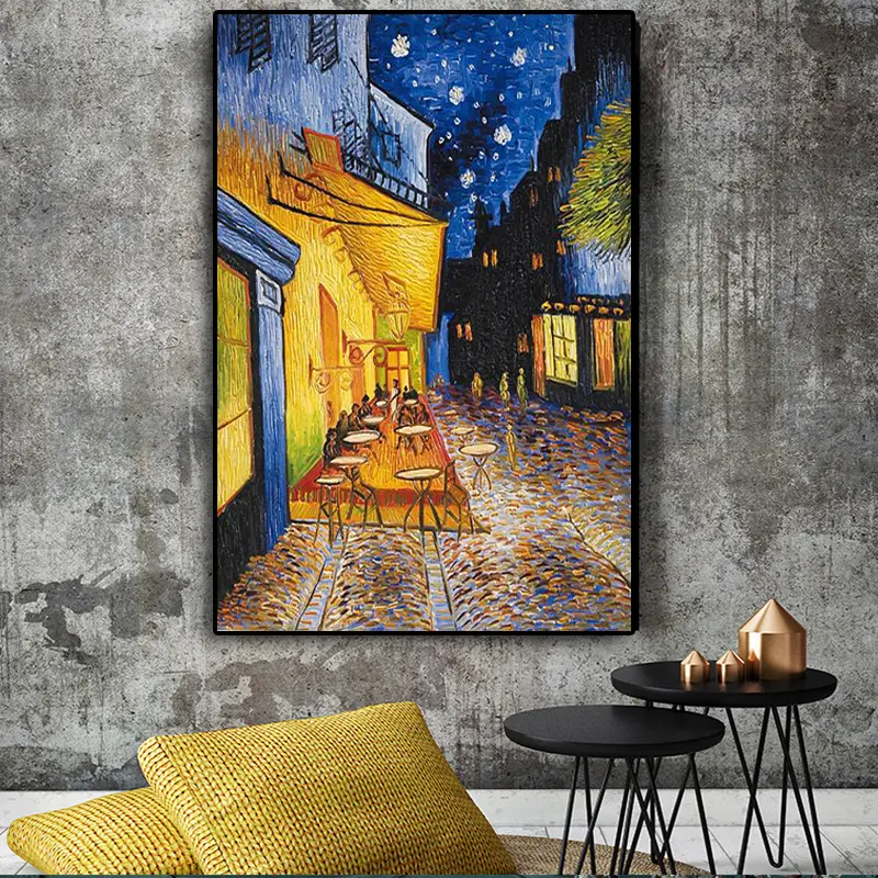 Van Gogh Seri Lukisan Kanvas Teras Kafe Lukisan Dinding Malam untuk Dekorasi Ruang Tamu Cetakan Gambar Artistik Dinding