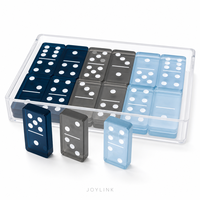 Lot de dominos en acrylique 28 pièces, bleu marine, bleu fumé, bleu gelée, avec logo personnalisé pour les amateurs de jeux de société