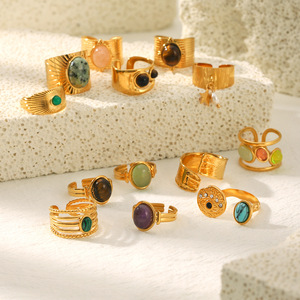 Anillo de Acero Inoxidable con Piedra Natural Estilo Retro Francés 2026, de Alta Gama, No se Desvanece, Geométrico, para Mujer, Estilo Instagram - Product Image 3