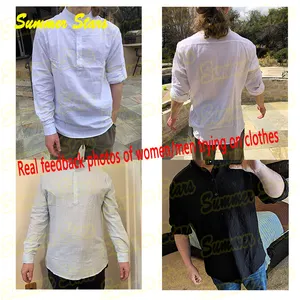 T-shirt masculina de linho e algodão, camiseta casual para praia, manga longa, italiana