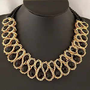 Metal Exaggerated Large Crystal Jewel Beads Necklace Chocker Chain Sweater Chain Necklace jewelry