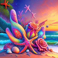 1PC 30*30cm Kit de Peinture Diamant Moderne DIY avec Motif Plage Colorée et Rose, Complet avec Strass Acryliques Ronds pour Décoration Murale