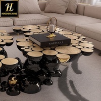 Décor pour la maison Meubles de luxe Table basse en acier inoxydable noir et or Table basse centrale moderne irrégulière