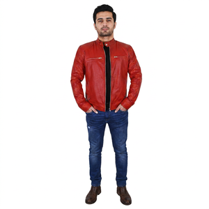 Custom Made Men's Genuine <b>Sheepskin</b> Leather <b>Jacket</b> Slim Fit Biker Style Stand Collar Winter Casual Motorcycle <b>jacket</b> for men - Product Image 1
