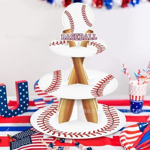 Baseball-Themed Wooden <b>Cake</b> <b>Stand</b> <b>3</b>-<b>Tier</b> Dessert Display Rack For Birthday Parties - Product Image 4