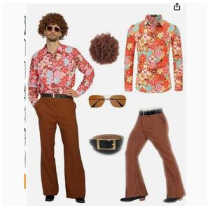 Nuevo Conjunto de 5 Piezas de Disfraz Retro Disco de los 70 para <span class=keywords><strong>Hombre</strong></span>, Camisa de Manga Larga y Pantalones, Traje Retro para Cosplay y Actuaciones en Escenario - Product Image 4