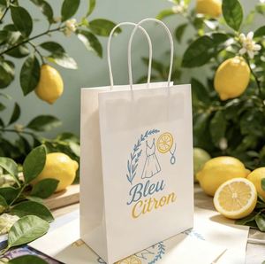 Sac en papier blanc écologique avec poignées renforcées, résistant, recyclable, impression de logo personnalisé pour la vente au détail et les plats à emporter - Product Image 1