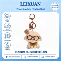 Porte-clés en peluche chiot beige, chien en fourrure avec lunettes et pompon, anneaux de fixation en métal marron multicouche pour sac à dos, accessoire quotidien, cadeau