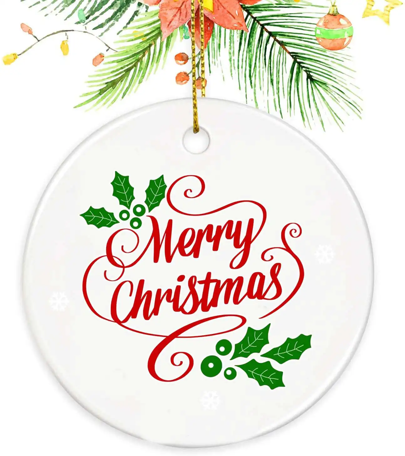 Custom 2022 round ceramic christmas gift 2.85 inch christmas decorations indoor christmas ornament