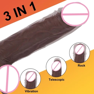 Vibratore realistico telescopico marrone all'ingrosso per donne, masturbatore con ventosa, giocattoli per coppia, pene grande - Product Image 4