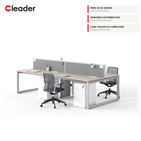 Poste de travail de bureau moderne pour 4 personnes, banc avec structure en acier à pieds en boucle, écran de séparation en tissu acoustique, OEM