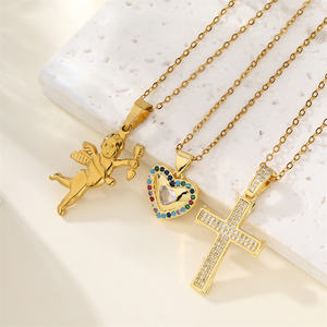 Nuevo Collar con Colgante de Acero Inoxidable con Diseño de Amor, Chapado en Oro de 18K Resistente al Agua, con Forma de Corazón Hueco, Alas de Ángel y Rosa - Product Image 2