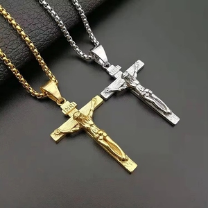 Joias Religiosas de Páscoa, Pingente Crucifixo de Jesus Cristo, Colares Banhados a Ouro PVD, Charme em Aço Inoxidável 316L, Joias Finas de Moda - Product Image 1
