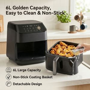 Friteuse à air intelligente WiFi avec fenêtre visible, écran tactile numérique 6L, panier antiadhésif, 12 menus prédéfinis, cuisson saine sans huile - Product Image 4