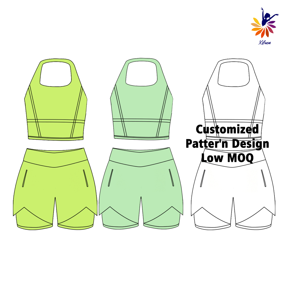 Girls Tennis Outfit Kids Gym Set Sleeveless Halter Top Shorts Set for Dance PE Uniform Custom Logo Low MOQ