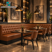 Ensemble de mobilier de restaurant en cuir capitonné à carreaux diamantés Cognac, pour bistro commercial, personnalisable, OEM, vente en gros Chine