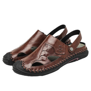 Sandalias de Plataforma de Verano, Negras, de Cuero, con Suela Gruesa, Punta Abierta, Forro de Cuero Genuino, Hebilla, Alta Calidad, Antideslizantes - Product Image 1