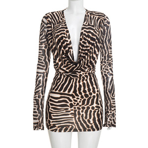 Abito da <span class=keywords><strong>Donna</strong></span> Elegante e <span class=keywords><strong>Sexy</strong></span> con Stampa e Schiena Scoperta, Vestito Corto Halter in Rete <span class=keywords><strong>per</strong></span> Feste e Club, Moda Autunnale 2026 - Product Image 2