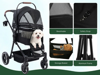 Poussette pour animaux de compagnie légère et pliable en métal avec panier de transport amovible et coussin confortable, 4 roues, pour les voyages en extérieur, pour petits animaux