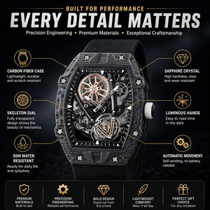 2026 Luxury <b>Skeleton</b> Mechanical <b>Watch</b> for Men <b>Automatic</b> Tourbillon Style Transparent Dial Sport Tonneau Design <b>Watch</b> - Product Image 1