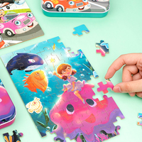 Permainan Puzzle Kayu 60 Potong dalam Kotak Besi untuk Anak Laki-laki Perempuan Balita, Mainan Edukasi Dini Jigsaw Puzzle