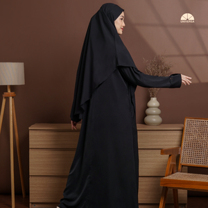 Conjunto de Abaya de Algodón Negro Marbella Premium con Khimar Francés, Transpirable, Modesto, Islámico, Elegante, Vestido Holgado, Caja de Regalo - Product Image 4