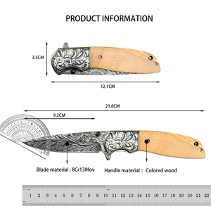 Couteau pliant d'extérieur, motif imprimé en 3D, couteau à fruits portable EDC, haute dureté 8Cr13MoV, outil de chasse et de camping, manche en bois - Product Image 6