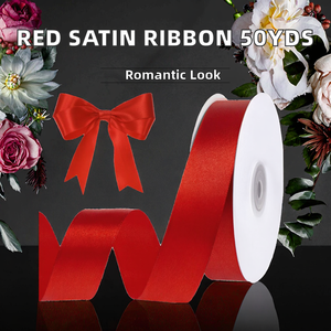 Woric Red Solid Polyester Satin <b>Ribbon</b> 1 Inch 50 Yards Romantic Style Birthday Party Craft Supplies Wedding Hair <b>Bows</b> Gift - Product Image 2