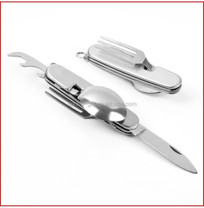Couteau pliant, cuillère fourchette de Camping multifonction 6 en 1 kit de poches détachables avec étui de transport, fourchette pour le Camping, couverts en acier inoxydable - Product Image 2