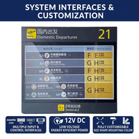 Sistema de terminales FIDS con pantalla LCD construida según planos, CMS para operaciones de aeropuertos y metro, y despliegue de video wall para información de pasajeros