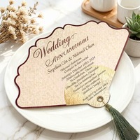 Invitation de mariage personnalisée en papier blanc festonné, carton, impression vintage avec pompon en soie, mariage d'été en plein air