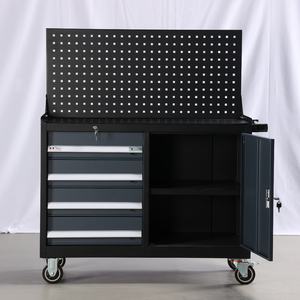 कम कीमत भारी शुल्क लौह भंडारण कार्यशाला उपकरण कैबिनेट गैरेज ट्रॉली 4-इंच पॉलीयूरेथेन कैस्टर 4-दराज के नरम बंद दरवाजे - Product Image 5