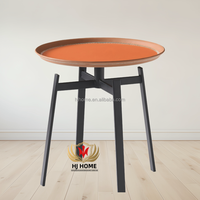 Table basse ronde HJ HOME en acier et cuir rigide orange, mobilier moderne pour salon, table d'appoint de canapé ou de bureau