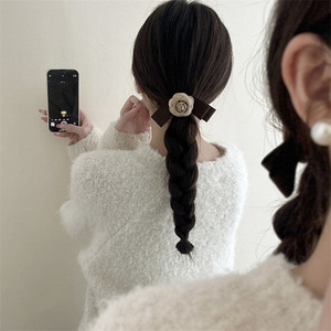 French classic retro elegant camellia <b>bow</b> hair <b>clip</b> for women, stylish and sophisticated side hair accessory. - Product Image 4