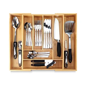 BAMBOO Silverware Tray for Kitchen Drawer Organizer Cutlery Organizer in Drawer - Silverware Organizer