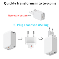 Chargeur rapide PD 65W avec câble USB C rétractable intégré, adaptateur secteur tout-en-un pour téléphones, tablettes, ordinateurs portables