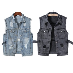 Nouvelle <span class=keywords><strong>veste</strong></span> <span class=keywords><strong>en</strong></span> <span class=keywords><strong>jean</strong></span> pour <span class=keywords><strong>femme</strong></span> avec strass, blouson <span class=keywords><strong>sans</strong></span> manches de haute qualité, taille Plus, 2023 - Product Image 6