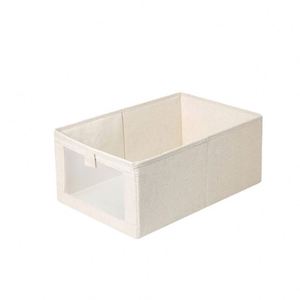 Cotton and Linen Fabric <b>Storage</b> Basket <b>Collapsible</b> Mesh Transparent Visual Window PP Board <b>Storage</b> <b>Boxes</b> Washable Home Organizer - Product Image 5