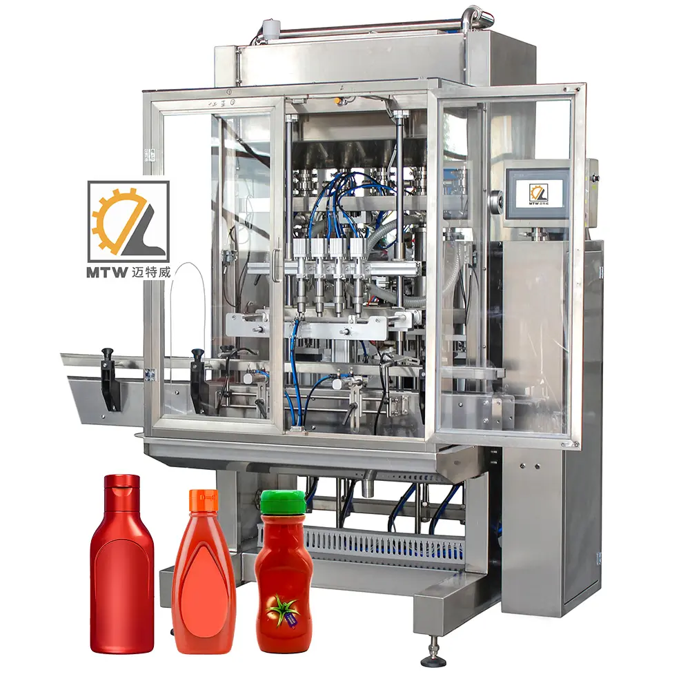 MTW स्वचालित मसाला सॉस काली मिर्च तेल मिर्च पेस्ट बोतल भरने की मशीन